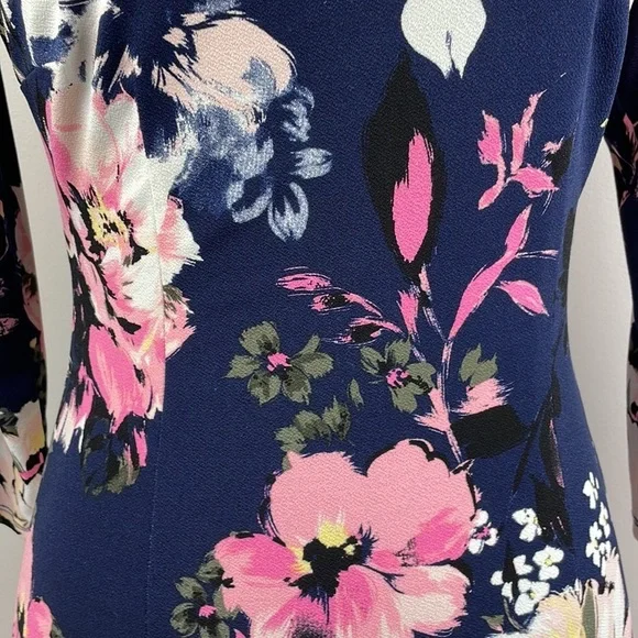 INC Knee Length Slip Dress SZ XS 3/4 Length Sleeves Floral Design Stretchy - Picture 4 of 13